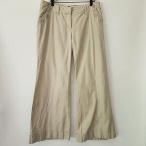 H & M wide leg linen cotton blend khaki tan pants womens‎ size 12